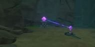 A beam connecting the Discharged Stone and the Crystal (Image via Genshin Impact)